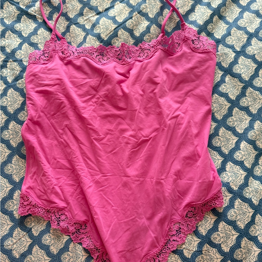 SKIMS Vibrant Pink Lace Bodysuit